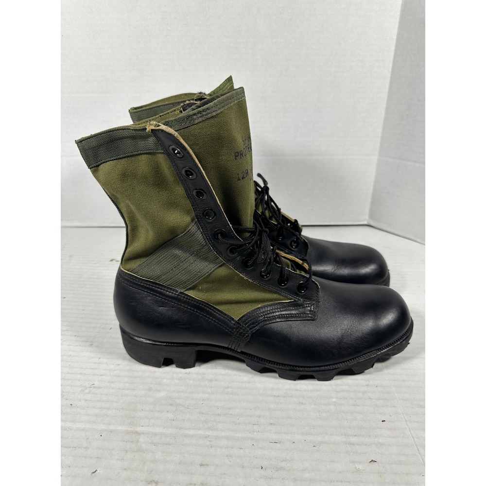 Vintage 1968 Ro-Search Spike Protective Jungle Boots Black Leather Canvas 12R